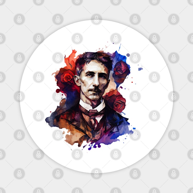 NIKOLA TESLA WATER COLOR PORTRAIT Magnet by aiartify